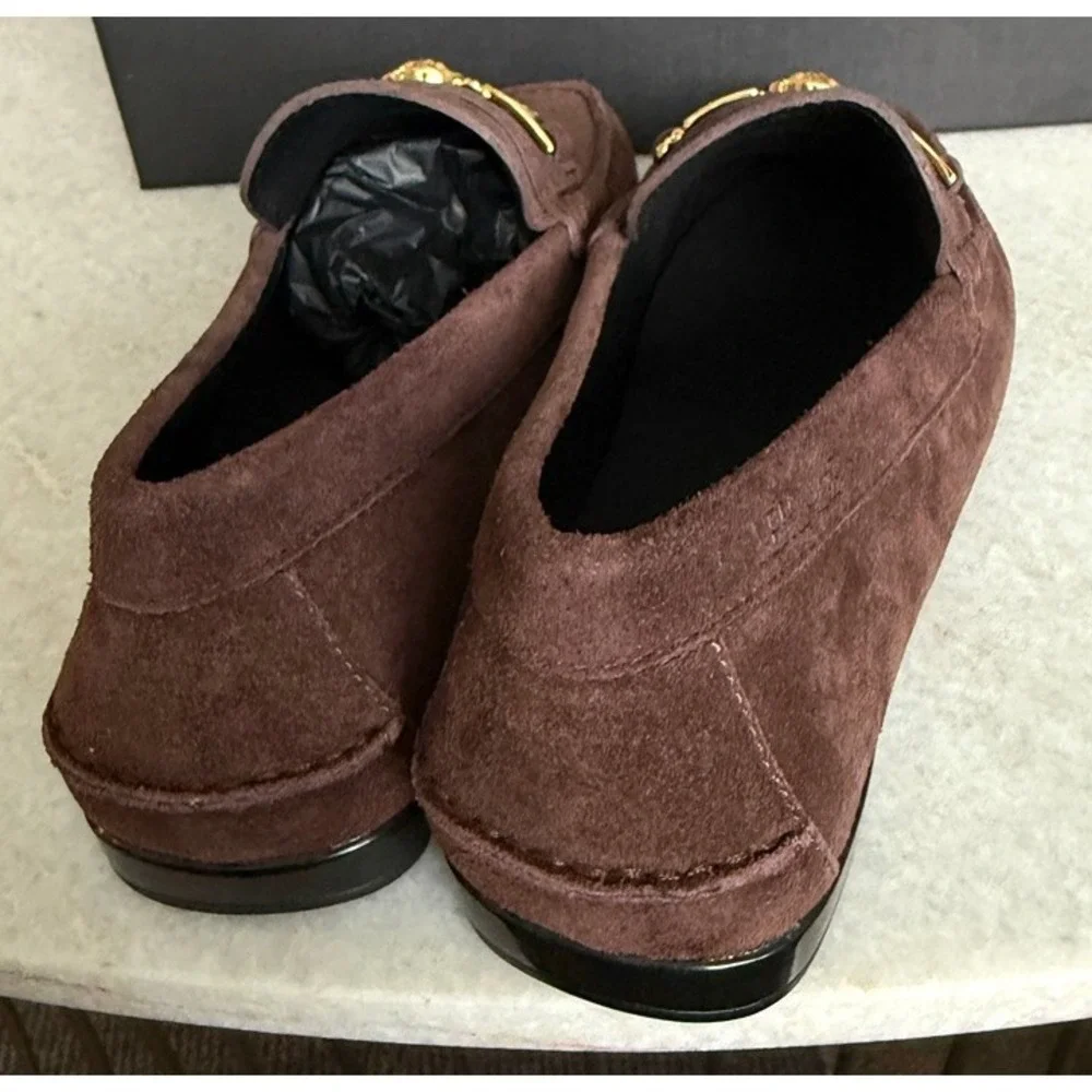 VERSACE 1009707 Medusa Men's Brown Suede Driver‎ Shoes, 40